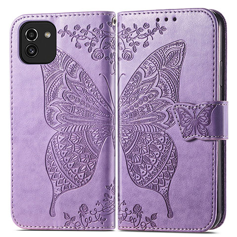 Custodia Portafoglio In Pelle Farfalla Cover con Supporto per Samsung Galaxy A03 Lavanda