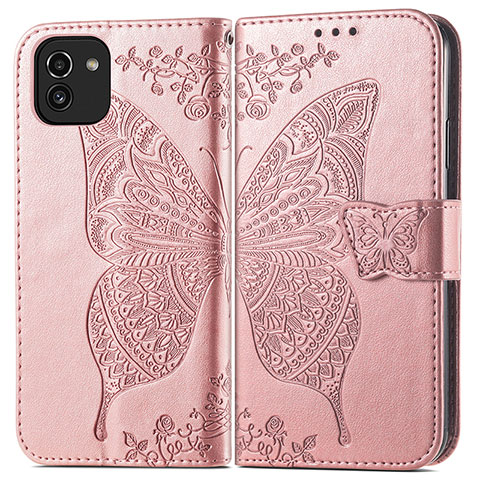 Custodia Portafoglio In Pelle Farfalla Cover con Supporto per Samsung Galaxy A03 Rosa