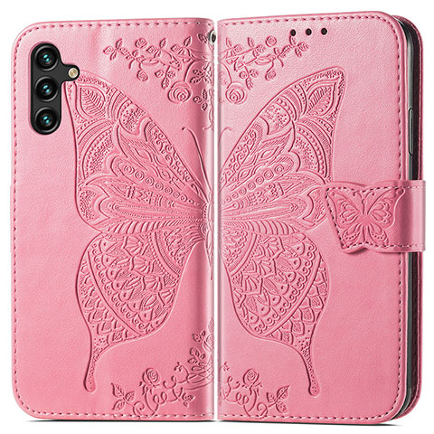 Custodia Portafoglio In Pelle Farfalla Cover con Supporto per Samsung Galaxy A04s Rosa Caldo