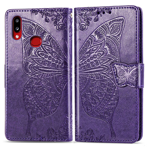 Custodia Portafoglio In Pelle Farfalla Cover con Supporto per Samsung Galaxy A10s Viola