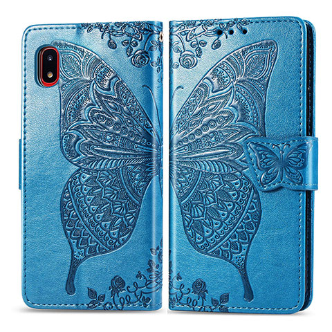 Custodia Portafoglio In Pelle Farfalla Cover con Supporto per Samsung Galaxy A20 SC-02M SCV46 Blu