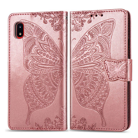 Custodia Portafoglio In Pelle Farfalla Cover con Supporto per Samsung Galaxy A20 SC-02M SCV46 Rosa