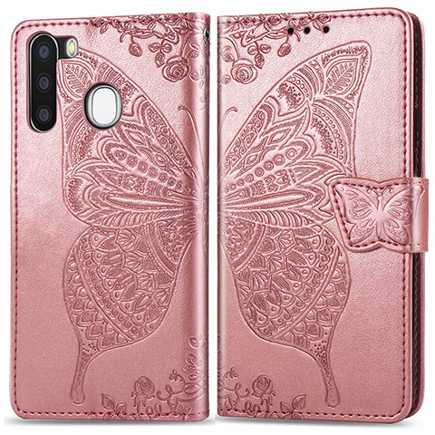 Custodia Portafoglio In Pelle Farfalla Cover con Supporto per Samsung Galaxy A21 European Rosa