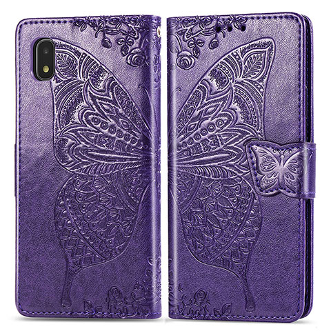 Custodia Portafoglio In Pelle Farfalla Cover con Supporto per Samsung Galaxy A21 SC-42A Viola