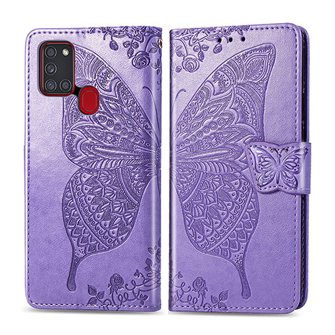 Custodia Portafoglio In Pelle Farfalla Cover con Supporto per Samsung Galaxy A21s Lavanda