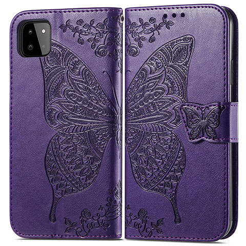 Custodia Portafoglio In Pelle Farfalla Cover con Supporto per Samsung Galaxy A22 5G Viola