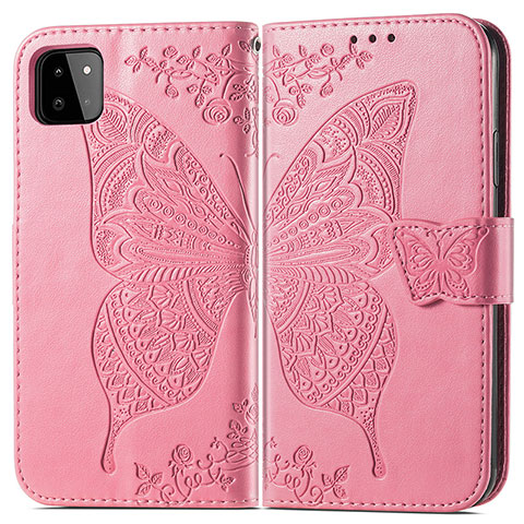 Custodia Portafoglio In Pelle Farfalla Cover con Supporto per Samsung Galaxy A22s 5G Rosa Caldo