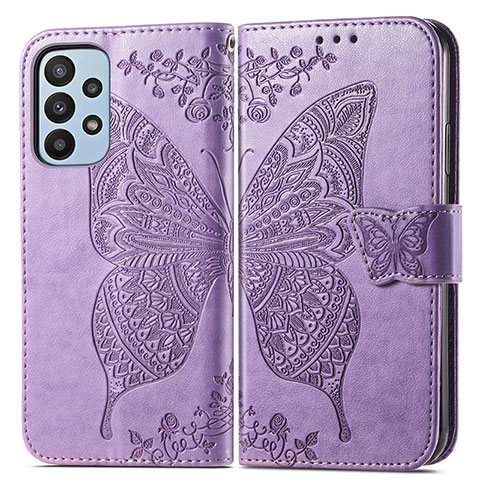 Custodia Portafoglio In Pelle Farfalla Cover con Supporto per Samsung Galaxy A23 4G Lavanda