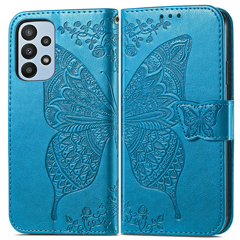 Custodia Portafoglio In Pelle Farfalla Cover con Supporto per Samsung Galaxy A23 5G Blu