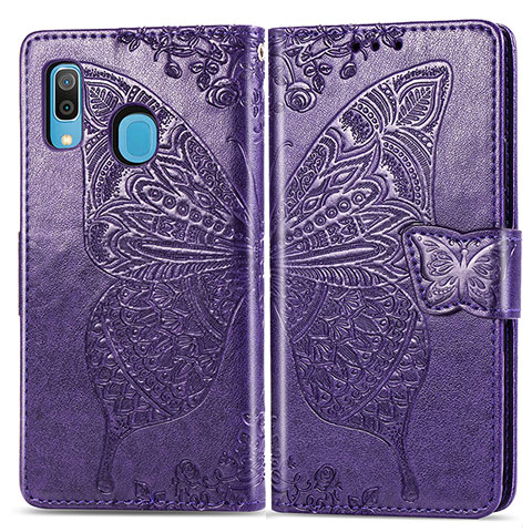 Custodia Portafoglio In Pelle Farfalla Cover con Supporto per Samsung Galaxy A30 Viola