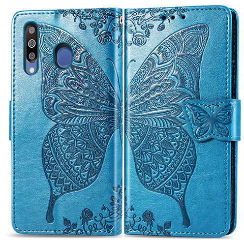 Custodia Portafoglio In Pelle Farfalla Cover con Supporto per Samsung Galaxy A40s Blu