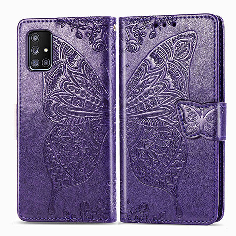 Custodia Portafoglio In Pelle Farfalla Cover con Supporto per Samsung Galaxy A51 5G Viola