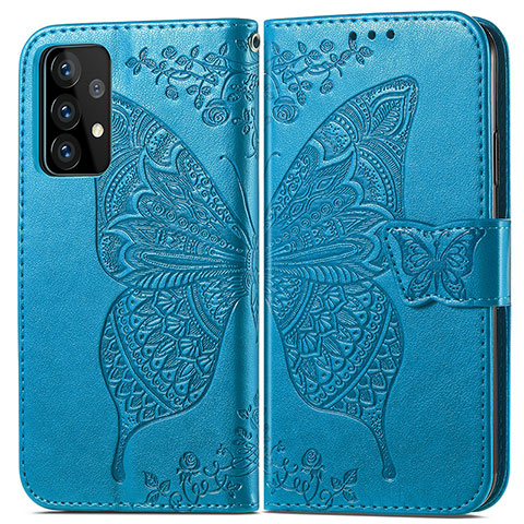 Custodia Portafoglio In Pelle Farfalla Cover con Supporto per Samsung Galaxy A52 4G Blu