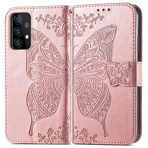 Custodia Portafoglio In Pelle Farfalla Cover con Supporto per Samsung Galaxy A52 5G Rosa