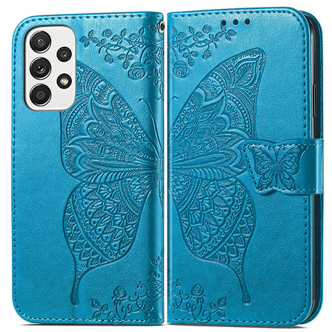 Custodia Portafoglio In Pelle Farfalla Cover con Supporto per Samsung Galaxy A53 5G Blu