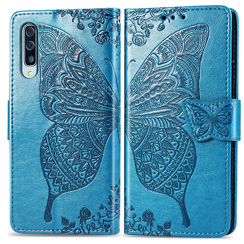 Custodia Portafoglio In Pelle Farfalla Cover con Supporto per Samsung Galaxy A70S Blu