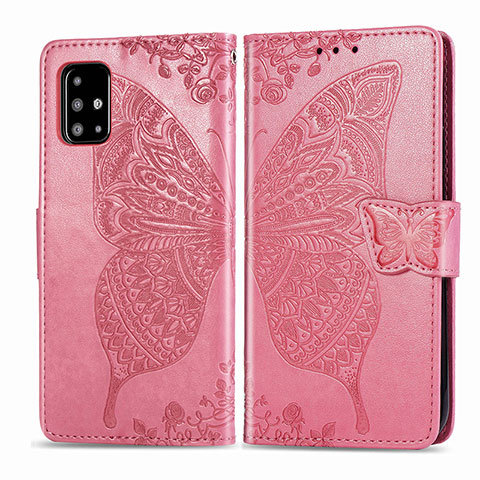 Custodia Portafoglio In Pelle Farfalla Cover con Supporto per Samsung Galaxy A71 5G Rosa Caldo