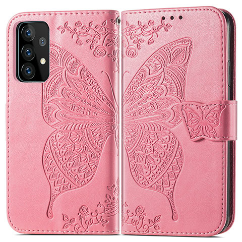 Custodia Portafoglio In Pelle Farfalla Cover con Supporto per Samsung Galaxy A72 4G Rosa Caldo