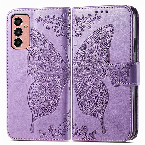 Custodia Portafoglio In Pelle Farfalla Cover con Supporto per Samsung Galaxy F13 4G Lavanda