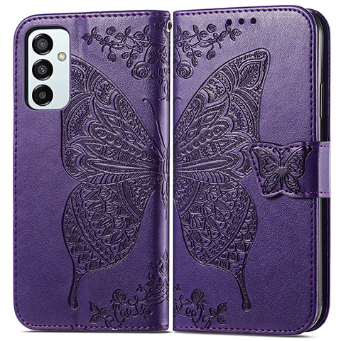 Custodia Portafoglio In Pelle Farfalla Cover con Supporto per Samsung Galaxy F23 5G Viola