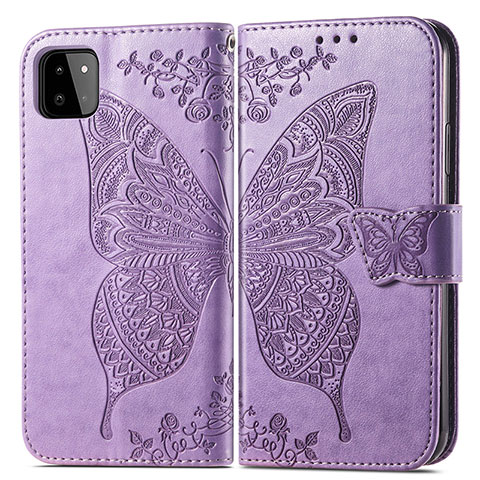 Custodia Portafoglio In Pelle Farfalla Cover con Supporto per Samsung Galaxy F42 5G Lavanda