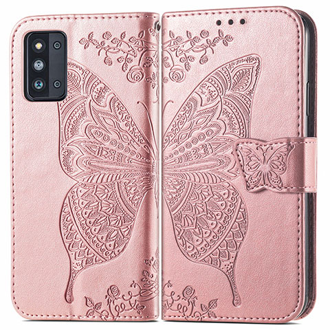 Custodia Portafoglio In Pelle Farfalla Cover con Supporto per Samsung Galaxy F52 5G Rosa