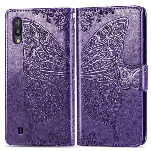 Custodia Portafoglio In Pelle Farfalla Cover con Supporto per Samsung Galaxy M10 Viola