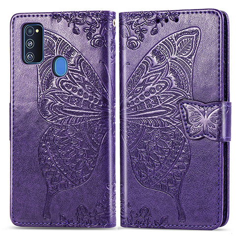 Custodia Portafoglio In Pelle Farfalla Cover con Supporto per Samsung Galaxy M21 Viola