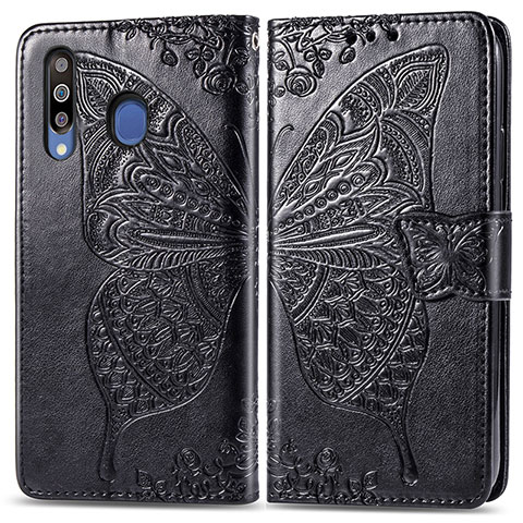 Custodia Portafoglio In Pelle Farfalla Cover con Supporto per Samsung Galaxy M30 Nero