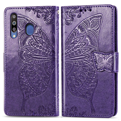 Custodia Portafoglio In Pelle Farfalla Cover con Supporto per Samsung Galaxy M30 Viola