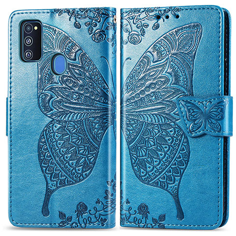 Custodia Portafoglio In Pelle Farfalla Cover con Supporto per Samsung Galaxy M30s Blu