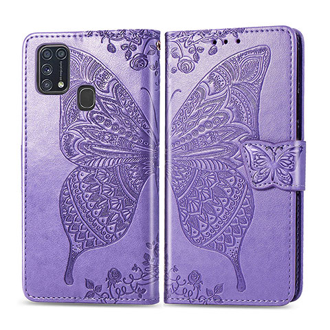 Custodia Portafoglio In Pelle Farfalla Cover con Supporto per Samsung Galaxy M31 Prime Edition Lavanda