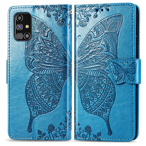 Custodia Portafoglio In Pelle Farfalla Cover con Supporto per Samsung Galaxy M31s Blu