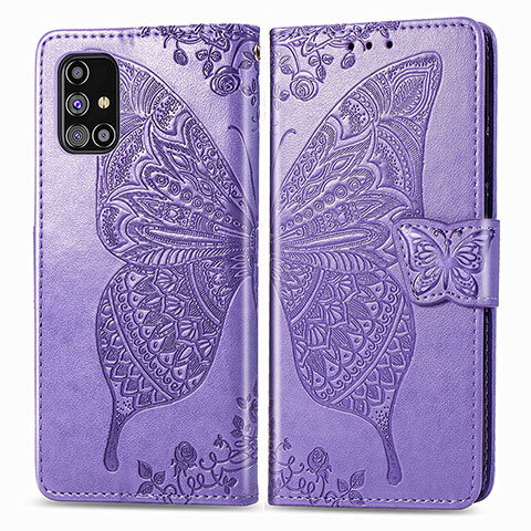 Custodia Portafoglio In Pelle Farfalla Cover con Supporto per Samsung Galaxy M31s Lavanda