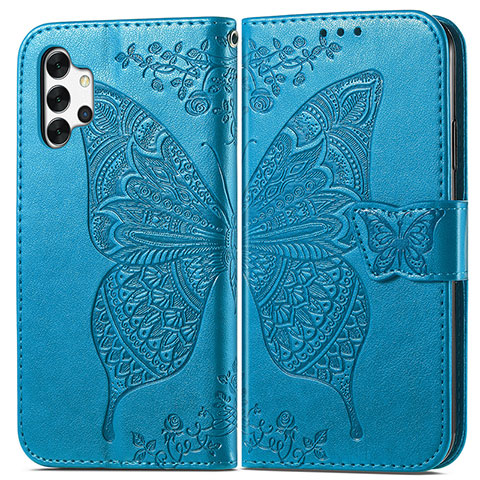 Custodia Portafoglio In Pelle Farfalla Cover con Supporto per Samsung Galaxy M32 5G Blu