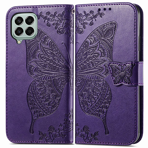 Custodia Portafoglio In Pelle Farfalla Cover con Supporto per Samsung Galaxy M33 5G Viola