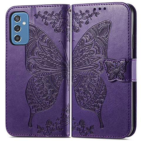 Custodia Portafoglio In Pelle Farfalla Cover con Supporto per Samsung Galaxy M52 5G Viola