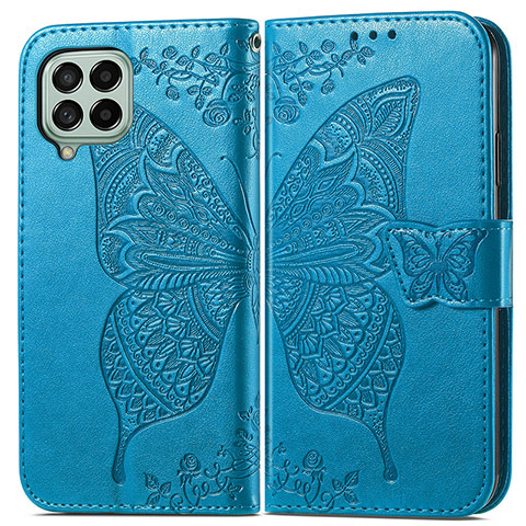 Custodia Portafoglio In Pelle Farfalla Cover con Supporto per Samsung Galaxy M53 5G Blu