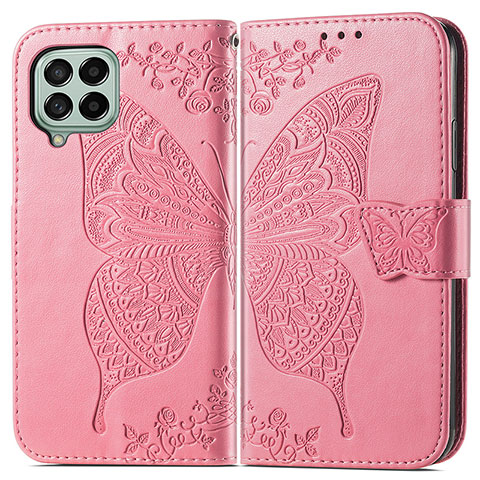 Custodia Portafoglio In Pelle Farfalla Cover con Supporto per Samsung Galaxy M53 5G Rosa Caldo