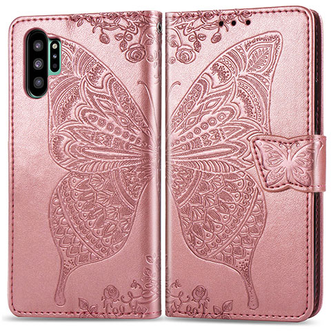 Custodia Portafoglio In Pelle Farfalla Cover con Supporto per Samsung Galaxy Note 10 Plus 5G Rosa