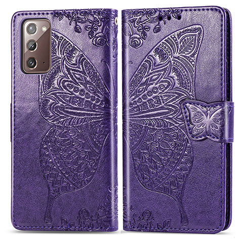 Custodia Portafoglio In Pelle Farfalla Cover con Supporto per Samsung Galaxy Note 20 5G Viola