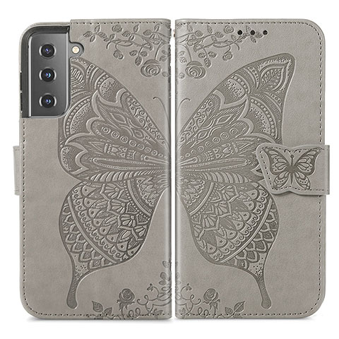 Custodia Portafoglio In Pelle Farfalla Cover con Supporto per Samsung Galaxy S21 5G Grigio