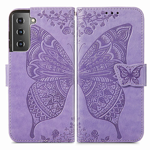 Custodia Portafoglio In Pelle Farfalla Cover con Supporto per Samsung Galaxy S22 5G Lavanda