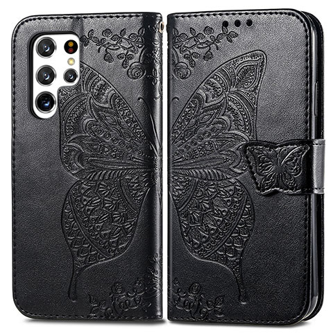 Custodia Portafoglio In Pelle Farfalla Cover con Supporto per Samsung Galaxy S22 Ultra 5G Nero