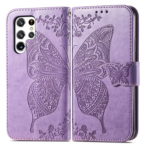 Custodia Portafoglio In Pelle Farfalla Cover con Supporto per Samsung Galaxy S23 Ultra 5G Lavanda