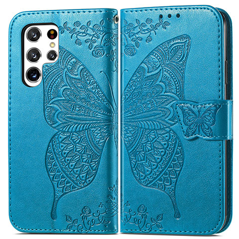 Custodia Portafoglio In Pelle Farfalla Cover con Supporto per Samsung Galaxy S24 Ultra 5G Blu