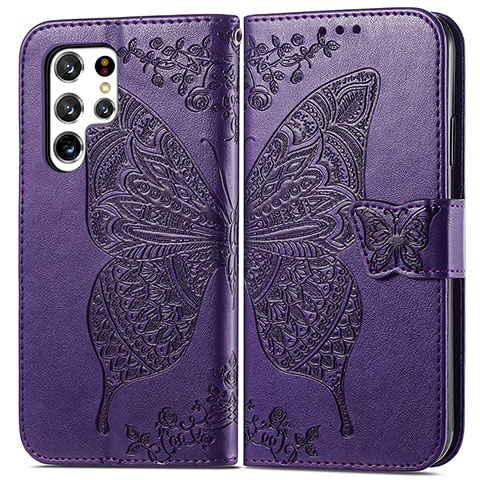 Custodia Portafoglio In Pelle Farfalla Cover con Supporto per Samsung Galaxy S24 Ultra 5G Viola