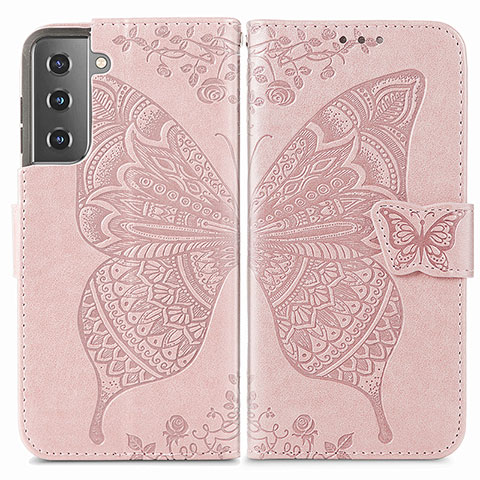 Custodia Portafoglio In Pelle Farfalla Cover con Supporto per Samsung Galaxy S25 5G Rosa