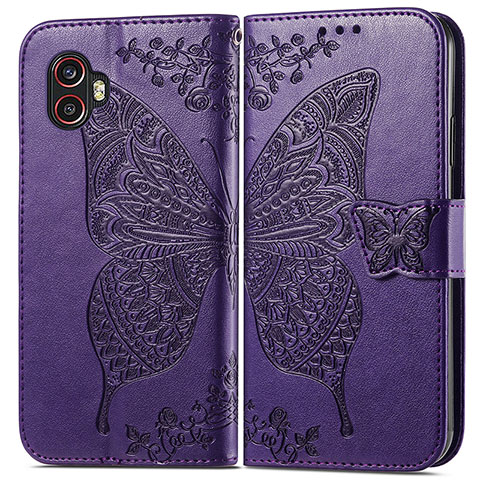 Custodia Portafoglio In Pelle Farfalla Cover con Supporto per Samsung Galaxy XCover 6 Pro 5G Viola