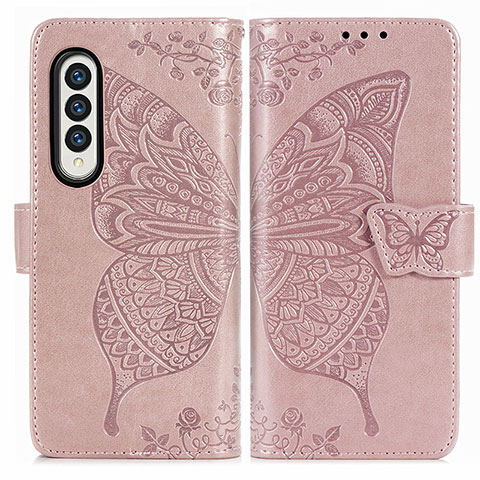 Custodia Portafoglio In Pelle Farfalla Cover con Supporto per Samsung Galaxy Z Fold3 5G Rosa